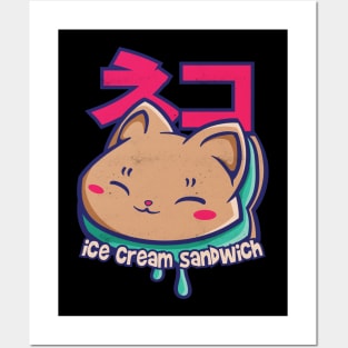 Cat Ice cream sandwich Posters and Art